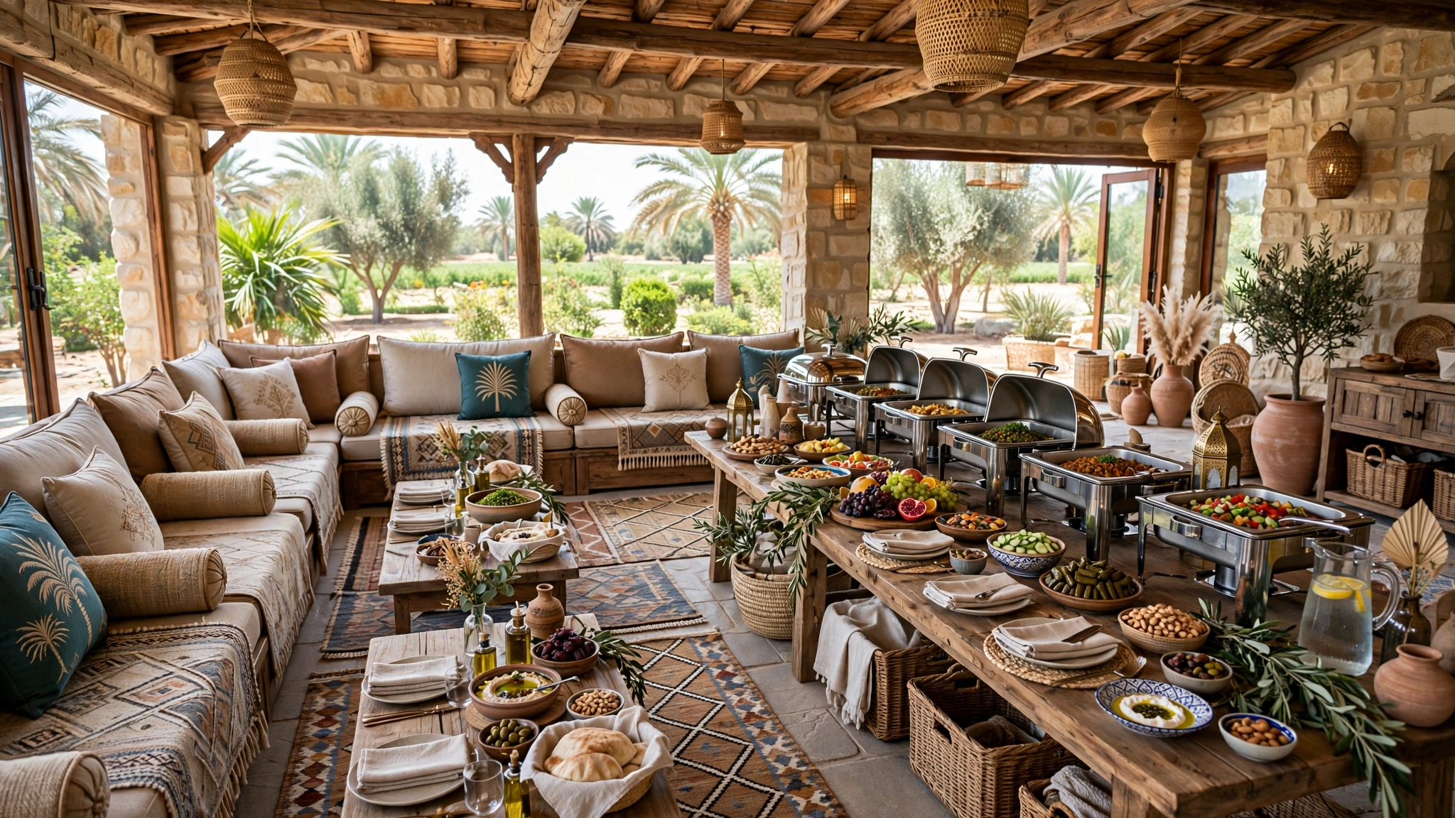 Farmhouse majlis and dining setup for a private event in Dubai