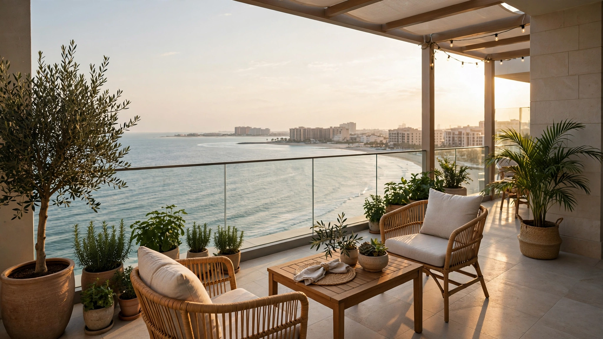 Holiday apartment terrace in Ajman overlooking the sea
