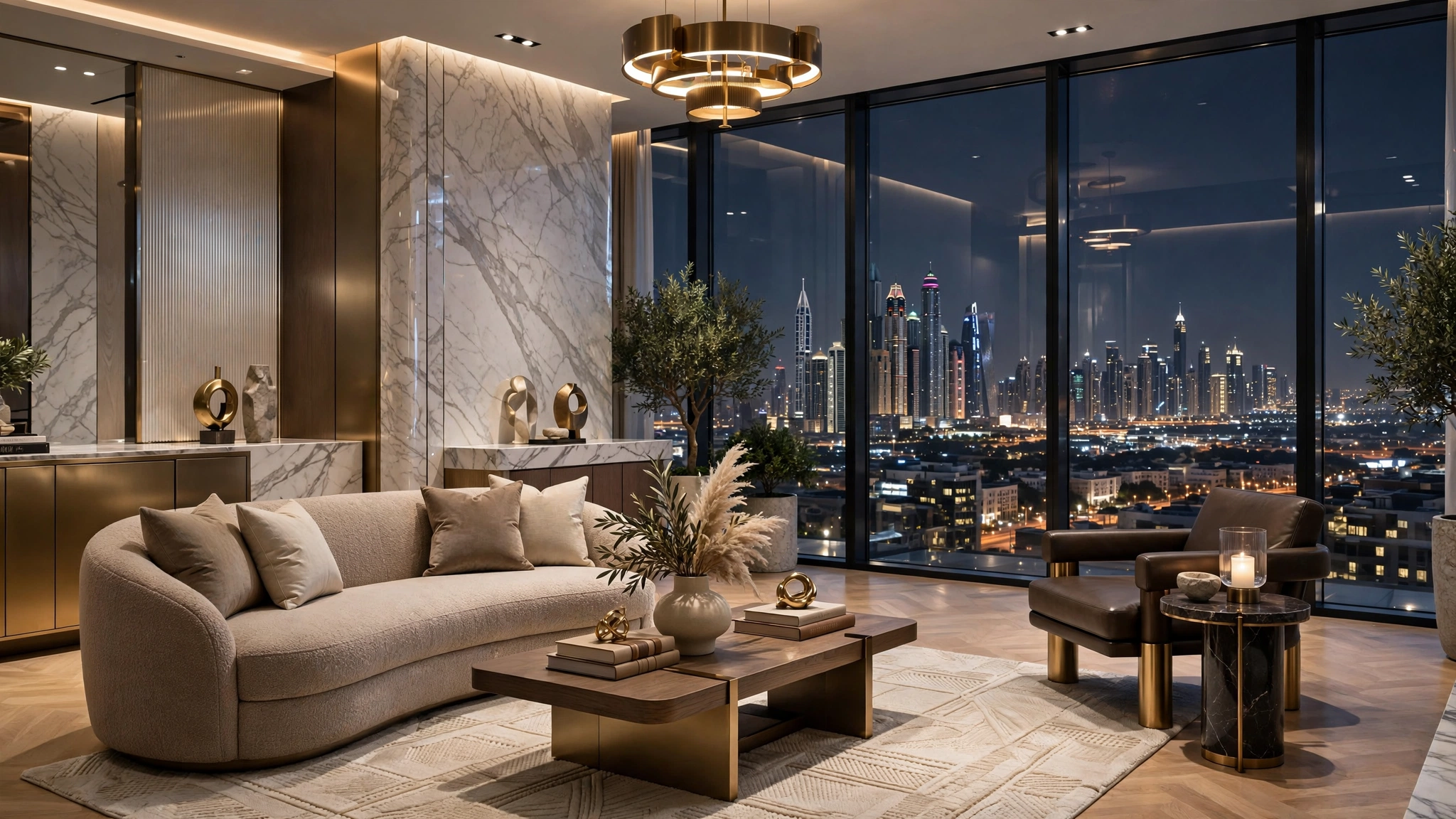 High-end serviced apartment interior in Dubai with designer furniture
